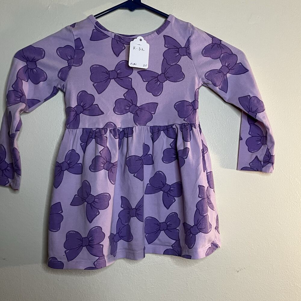H & M girls dress with purple bows Size 2T  95% Cotton